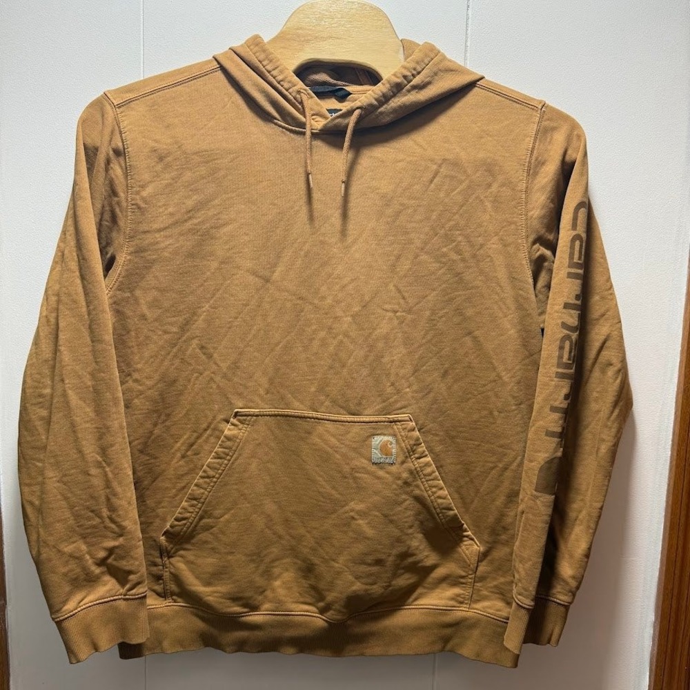 Carhartt Mens Relaxed Fit Graphic Sleeve Hoodie Brown Size Large Logo